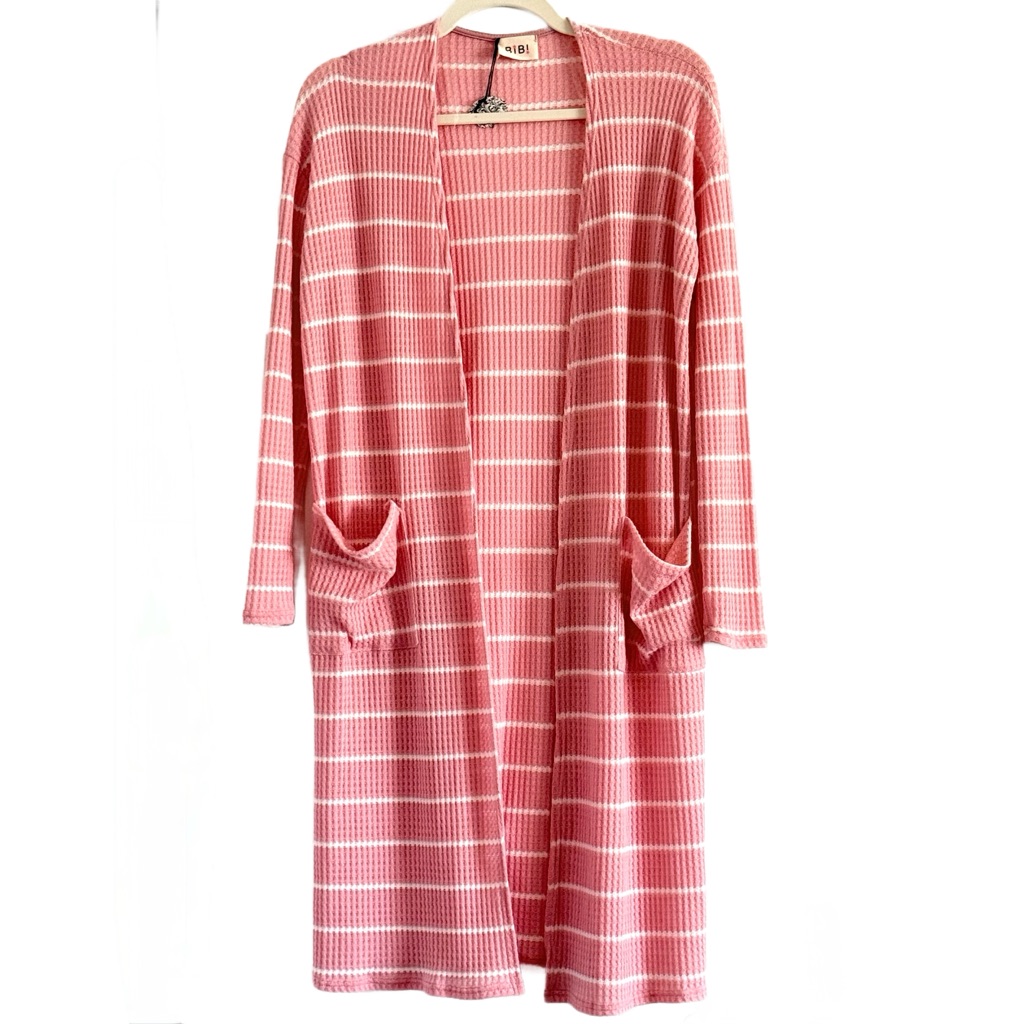 Bibi Pink And White Striped Waffle Knit Kimono Cardigan